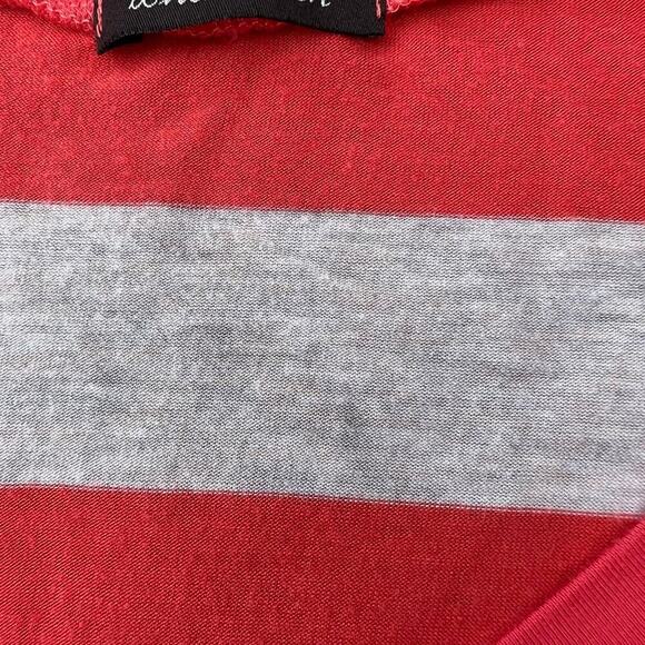 White Birch gray & coral striped  3/4 sleeve V-neck T-shirt, Woman's size M - Picture 2 of 3